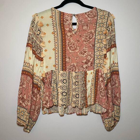 American Eagle Women's size Small Multicolor Boho Embroidered Long Sleeve Blouse - Picture 5 of 9
